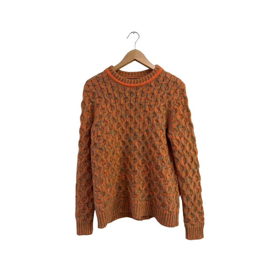 J.Crew Collection Orange Brown Cable Knit Wool Blend Sweater Crew Neck Sz M